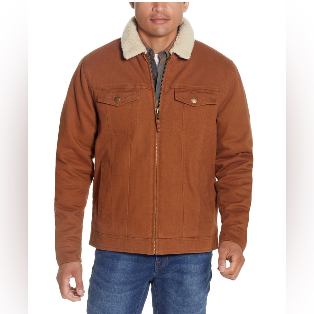 Weatherproof Vintage Caramel Brown Sherpa Jean Trucker Jacket Chore Coat